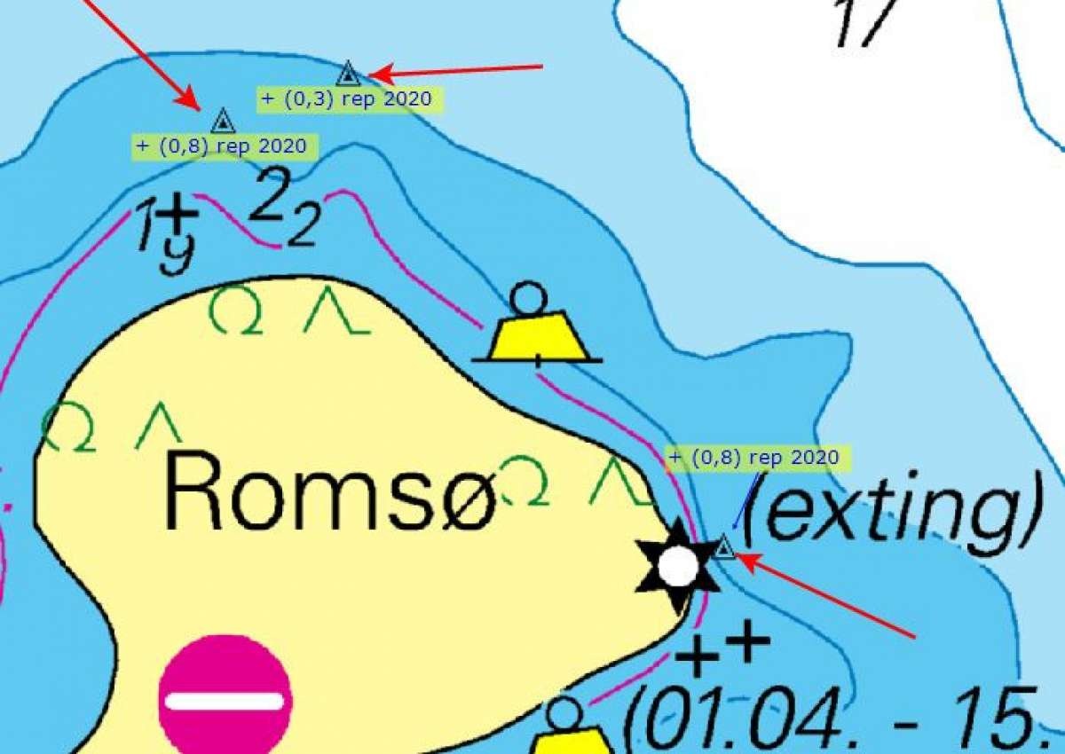 nördl Romsø, Steine in Wasserlinie - Navinfo