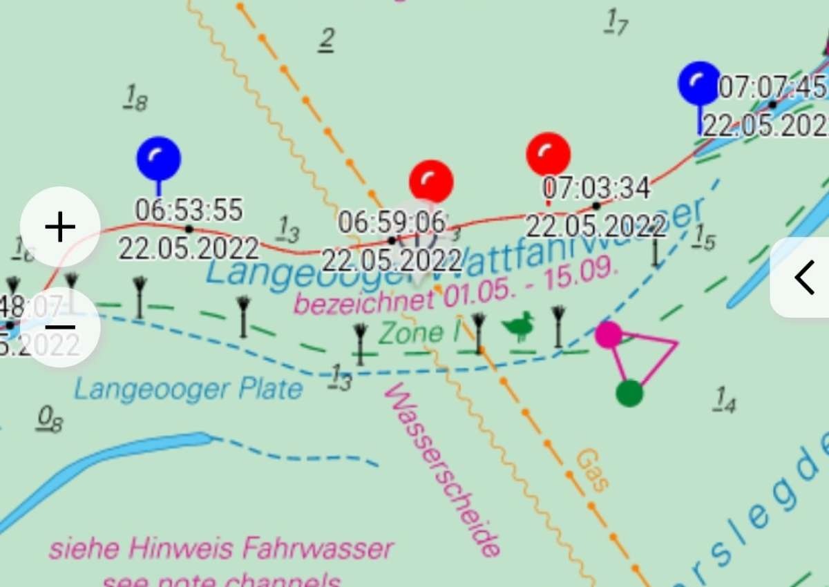 Fahrwasser Wattenmeer-  Langeoog - Navinfo bei Hallig Hooge