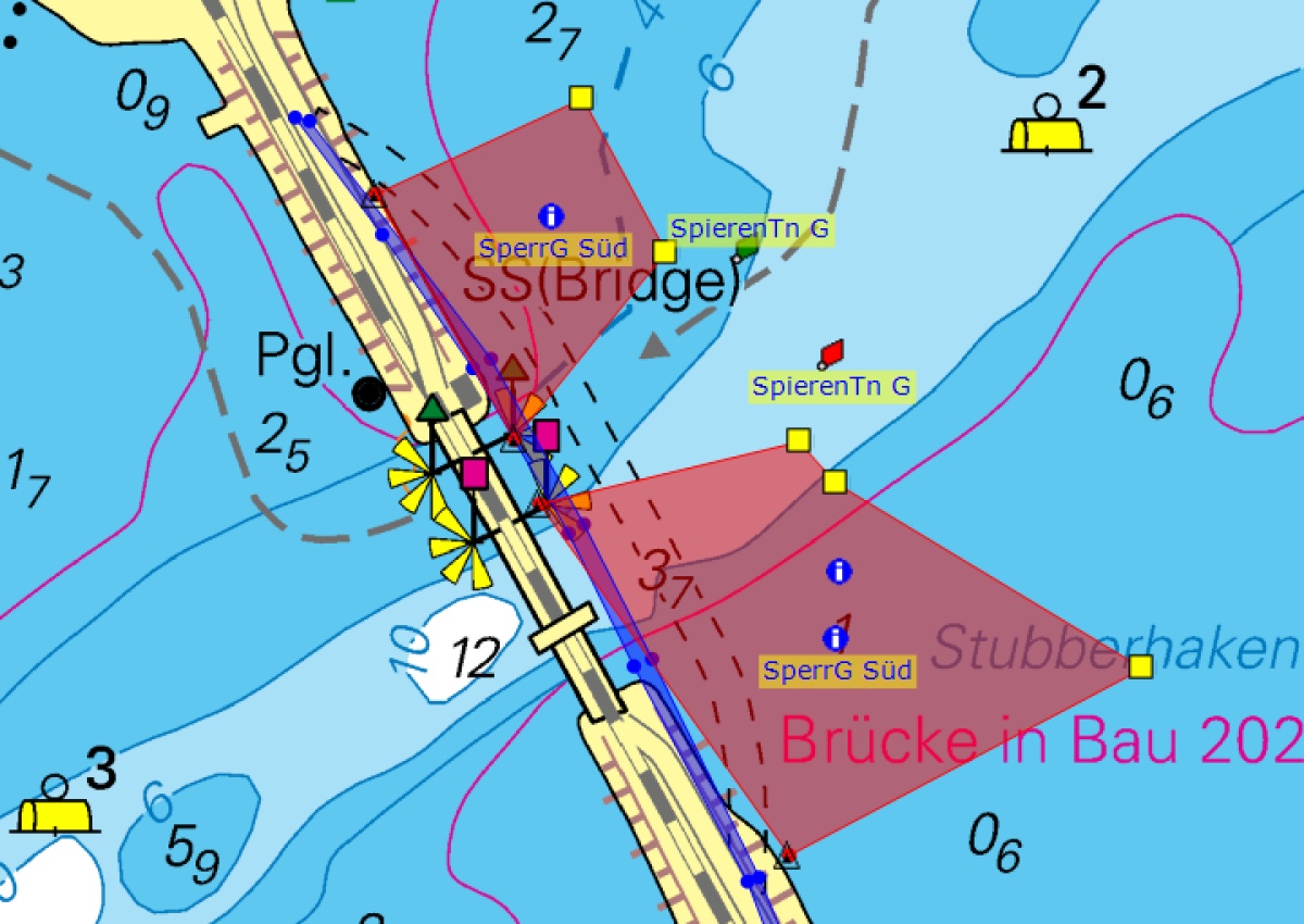 Lindaunis Brücke - Sperrgebiet/ Restricted area - Navinfo in de buurt van Stubbe